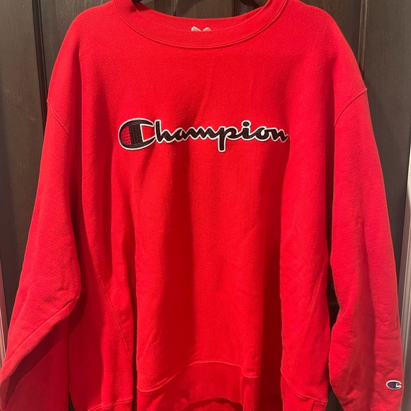 Champion Bold Red Crewneck Sweatshirt | Unisex Sweatshirts - Picture 2 of 6